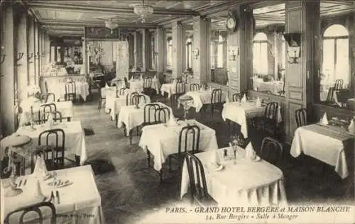 Ak Paris IX, Grand Hotel Bergere, Maison Blanche, 34, Rue Bergere, Speisesaal