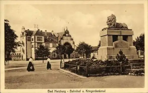 Ak Bad Harzburg am Harz, Bahnhof, Kriegerdenkmal