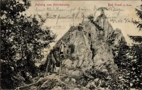 Ak Bad Grund im Harz, Hübichenstein, Aufstieg, Felsen, Personen