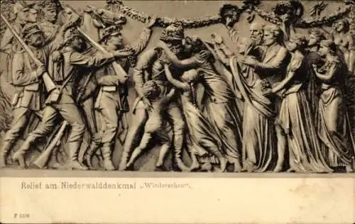 Ak Rüdesheim am Rhein, Niederwald Nationaldenkmal, Relief Wiedersehen