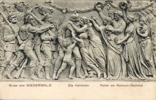 Ak Rüdesheim am Rhein, Niederwald Nationaldenkmal, Relief, Heimkehr