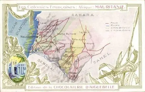 Landkarten Ak Sahara Algerien, Edition de la Chocolaterie d'Aiguebelle, Senegal, Sahel, Ruine