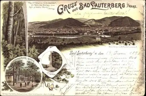 Litho Bad Lauterberg im Harz, Lauterberger-Quelle, Panorama, Denkmal