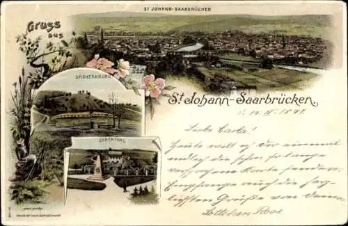 Litho St. Johann Saarbrücken, Gesamtansicht, Ehrenthal, Spichernberg