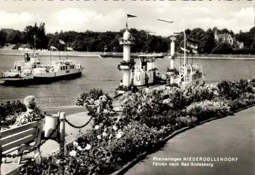 Ak Niederdollendorf Königswinter am Rhein, Rheinanlagen, Fähren nach Bad Godesberg