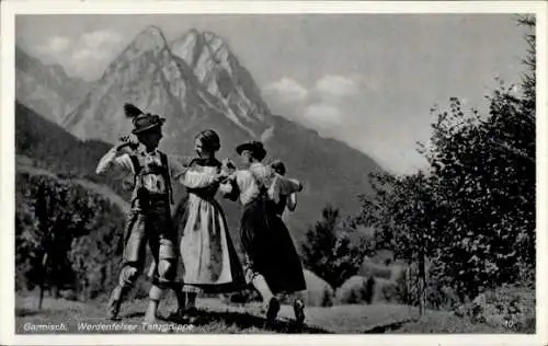 Ak Garmisch Partenkirchen in Oberbayern, Werdenfelser Tanzgruppe, bayrische Trachten