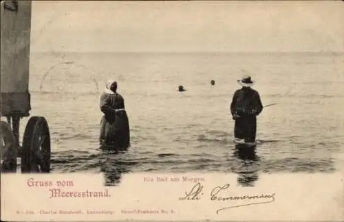 Ak Meeresstrand, Ein Bad am Morgen, Badende Menschen