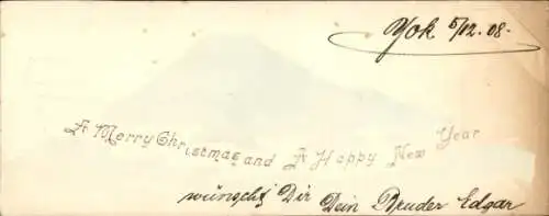 Handgemalt Ak Glückwunsch Weihnachten und Neujahr, See, Mensch am Ufer, Berg