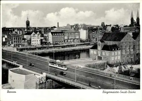 Ak Hansestadt Bremen, Bürgermeister-Smidt-Brücke, Straßenbahn