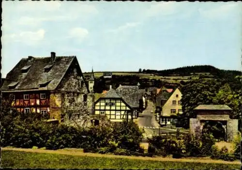 Ak Polle an der Weser, Blick von der Burg auf die Jugendherberge