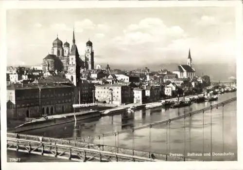 Ak Passau in Niederbayern, Rathaus und Donauhafen