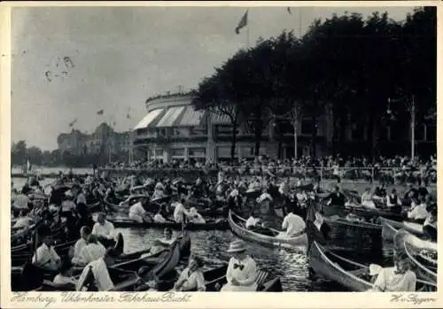 Ak Hamburg Nord Uhlenhorst, Uhlenhorster Fährhaus, Ruderboote in der Bucht