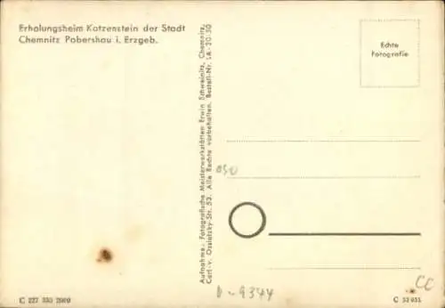 Ak Pobershau Marienberg im Erzgebirge, Erholungsheim Katzenstein der Stadt Chemnitz, Winteransicht