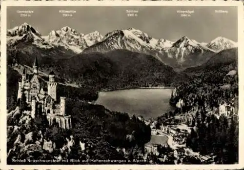 Ak Hohenschwangau Schwangau im Ostallgäu, Schloss Neuschwanstein, Köllerspitze, Roßberg, Schlicke