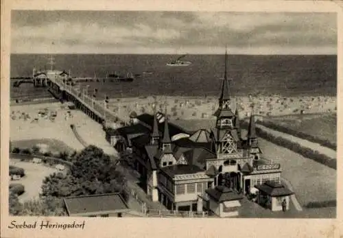 Ak Ostseebad Heringsdorf auf Usedom, Seebrücke, Strand