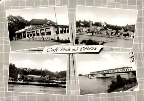 Ak Hohnstorf an der Elbe, Cafe Koch mit Elbblick, Brücke