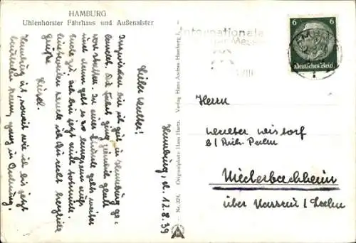 Ak Hamburg Nord Uhlenhorst, Uhlenhorster Fährhaus und Außenalster