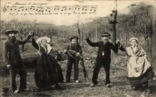 Lied Ak Auvergne Frankreich, Tanzende Menschen, Musikinstrument