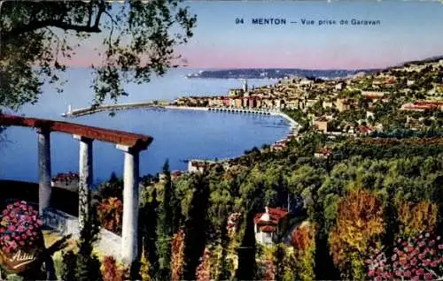 Ak Menton Alpes Maritimes, Blick von Garavan aus