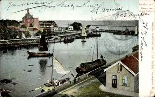 Ak Enkhuizen Nordholland, Hafen vom Bahnhof aus gesehen