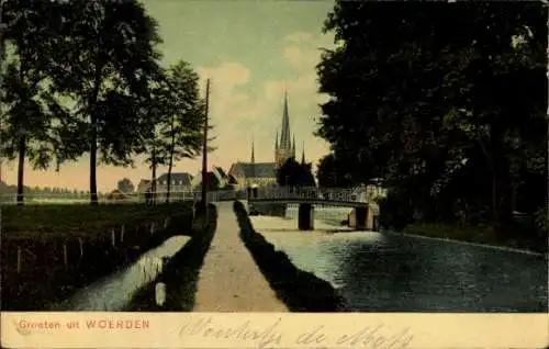 Ak Woerden Utrecht Niederlande, Kirche, Brücke, Kanal