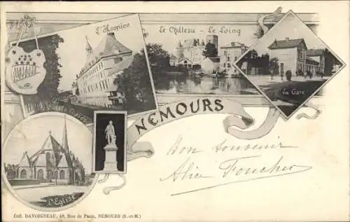 Ak Nemours Seine-et-Marne, Hospiz, Schloss, Bahnhof, Kirche