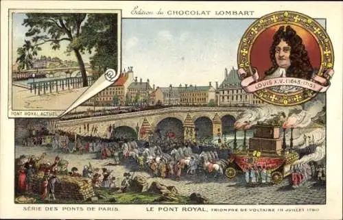 Litho Paris, Pont Royal, Louis XIV, Chocolat Lombart, Reklame