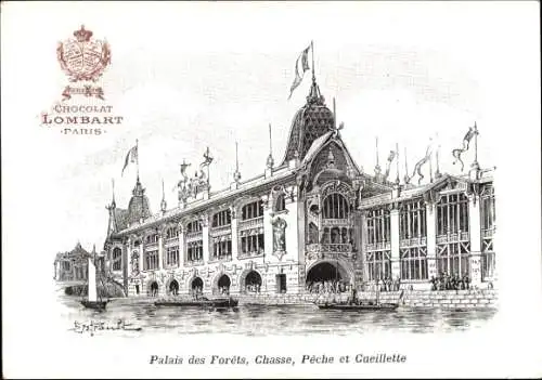 Litho Paris, Expo 1900, Chocolat Lombart, Palais des Forets