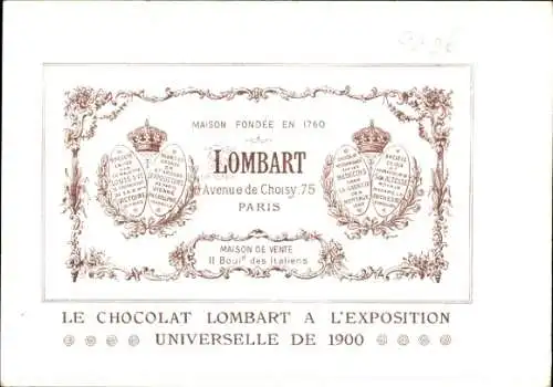 Litho Paris, Expo 1900, Chocolat Lombart, Palais des Forets