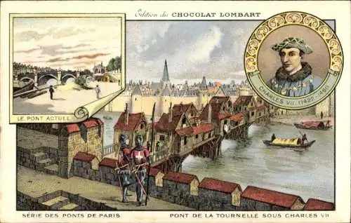 Litho Paris, Pont de la Tournelle, Charles VII, Chocolat Lombart, Reklame