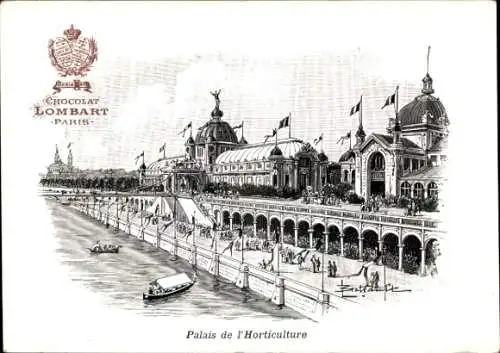 Künstler Litho Paris, Expo 1900, Chocolat Lombart, Boulevard des Italiens, Palais de l'Horticulture