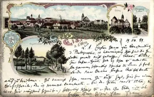 Litho Eisfeld in Thüringen, Gesamtansicht, Schloss, Denkmal, Eichholz, Bergschlösschen