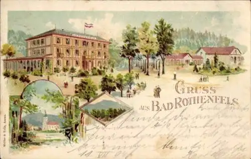 Litho Bad Rothenfels Gaggenau im Schwarzwald Baden, Teilansicht, Kirche