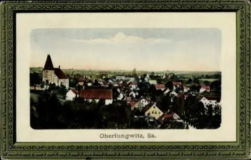 Präge Passepartout Ak Oberlungwitz in Sachsen, Gesamtansicht, Kirche