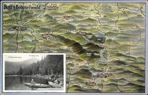 Landkarten Ak Zwiesel im Bayerischen Wald, Böhmerwald, Cham, Eisenstein, Arbersee