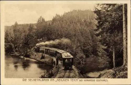 Ak Gernrode Quedlinburg im Harz, Selketalbahn, Heiliger Teich, Dampflok