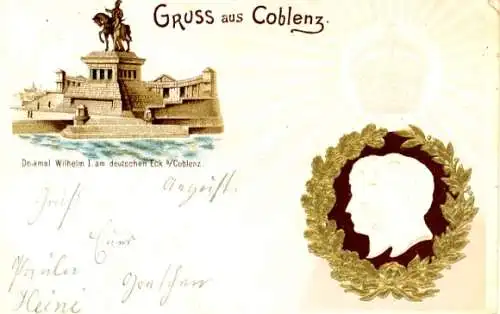 Präge Litho Koblenz, Kaiser Wilhelm II., Kaiserin Auguste Viktoria, Kaiser Wilhelm Denkmal