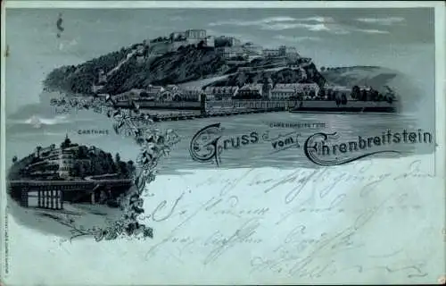 Mondschein Litho Ehrenbreitstein Koblenz am Rhein, Panorama, Carthaus