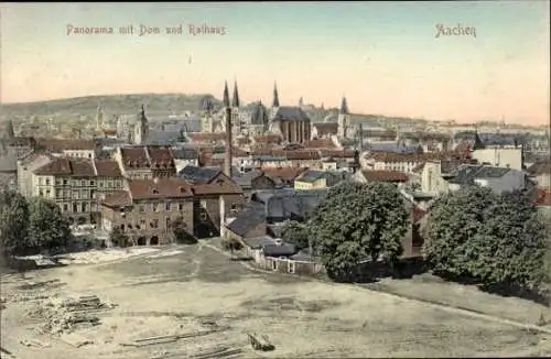 Ak Aachen in Nordrhein Westfalen, Panorama, Dom, Rathaus