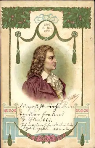 Litho Friedrich Schiller, Portrait, Profilansicht, Dichter