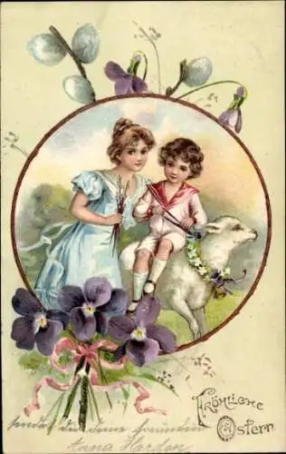 Künstler Litho Fröhliche Ostern, Kinder, Schaf