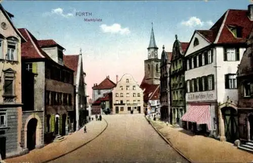 Ak Fürth in Mittelfranken Bayern, Marktplatz, Geschäft