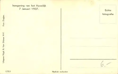 Ak Juliana der Niederlande, Prinz Bernhard, Heirat 1937