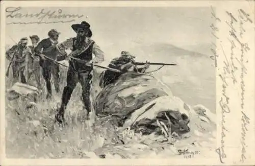 Künstler Litho Burenkrieg, Soldaten, Gewehr