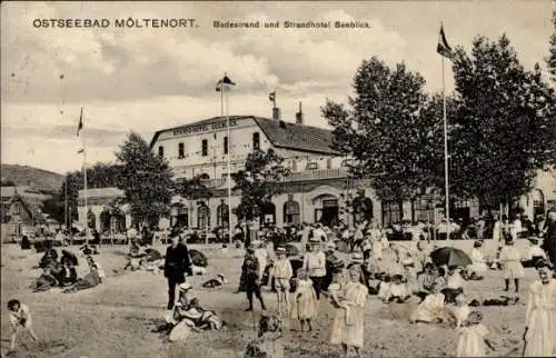 Ak Möltenort Heikendorf an der Kieler Förde, Badestrand, Strandhotel Seeblick