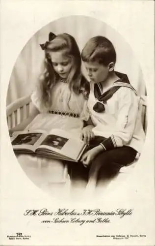 Ak Prinz Hubertus und Prinzessin Sibylle von Sachsen Coburg Gotha, Kinderportrait, Buch