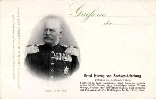 Ak Herzog Ernst von Sachsen Altenburg, Portrait, Das große Jahrhundert