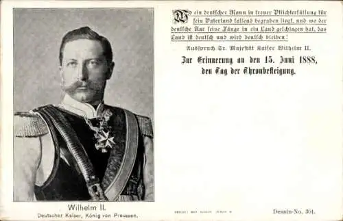 Ak Kaiser Wilhelm II., König von Preußen, Erinnerung an den Tag der Thronbesteigung 1888