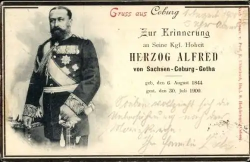 Ak Herzog Alfred von Sachsen Coburg Gotha, Trauerkarte zum Tod 1900