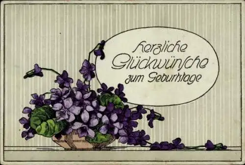 Ak Glückwunsch Geburtstag, Veilchen, Blumenvase